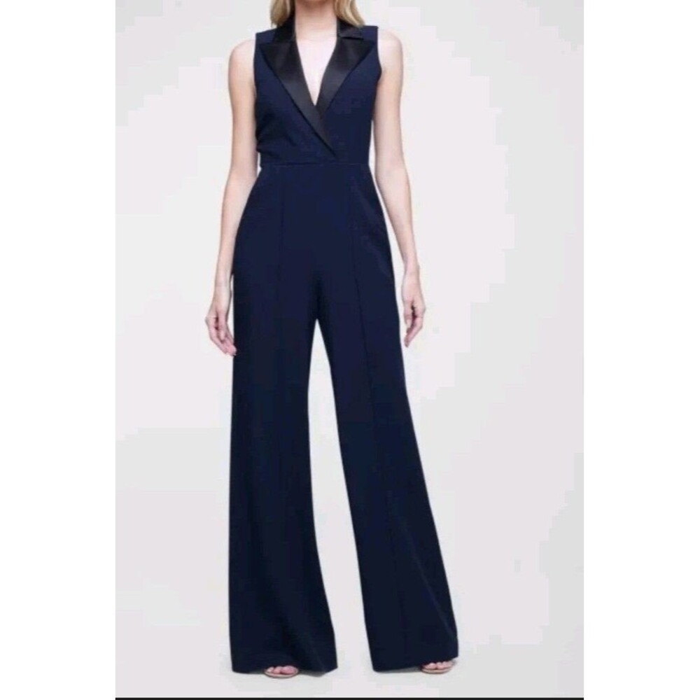 New L’agence Jemma lapel Wide Leg Sleeveless Black jumpsuit 18 Tuxedo